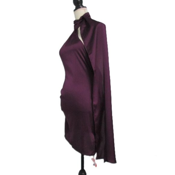 NWT CIDER Satin High Neck Backless Asymmetrical Hemline Purple Mini Dress - Picture 3 of 12